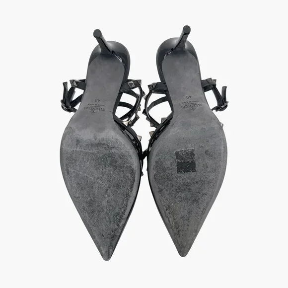 Valentino Rockstud Black Patent Leather Caged Strappy Pumps Heels Size 40 US 10 - Picture 11 of 13